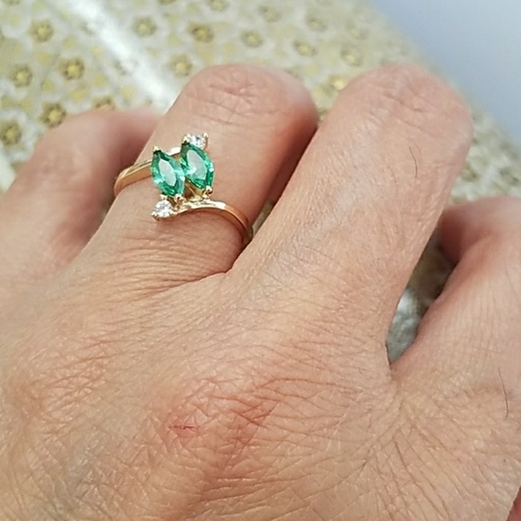 14k Yellow Gold Green Marquise Engagement Ring - Picture 8 of 8